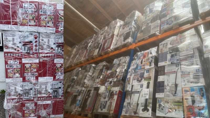 Pallets of household appliances